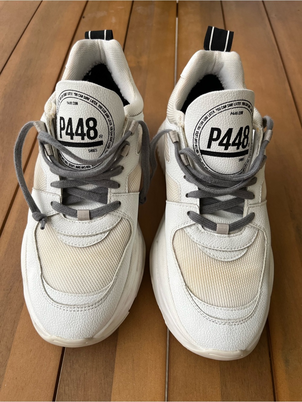 P448 White & Beige Leather Mesh Sneakers size 38 - Picture 4 of 16